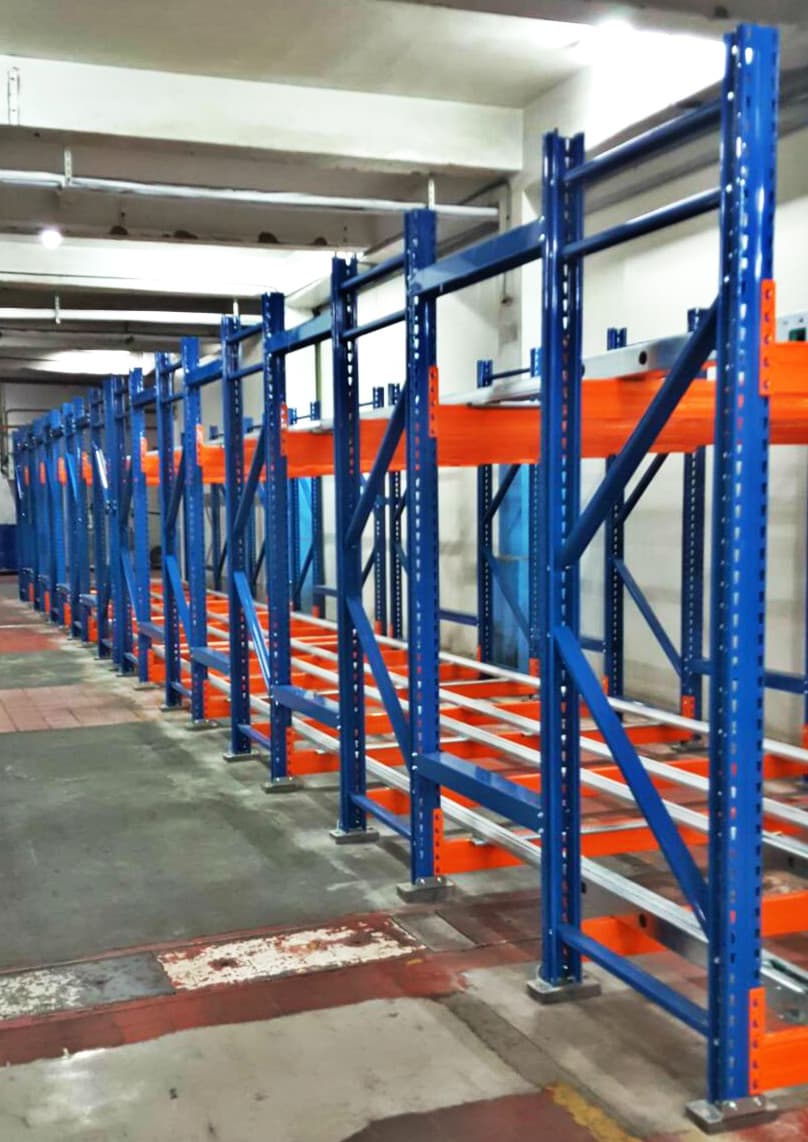Flow Rail lanes installed in pallet racks