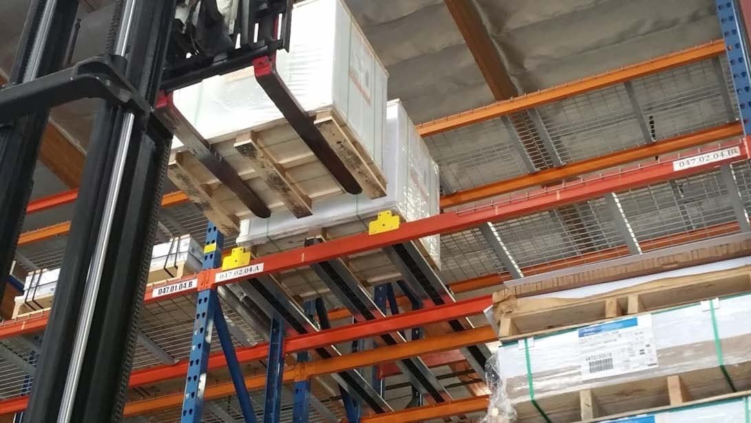 Road case moved with a forklift beside Spring Rail